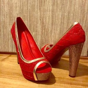 Red and gold pumps